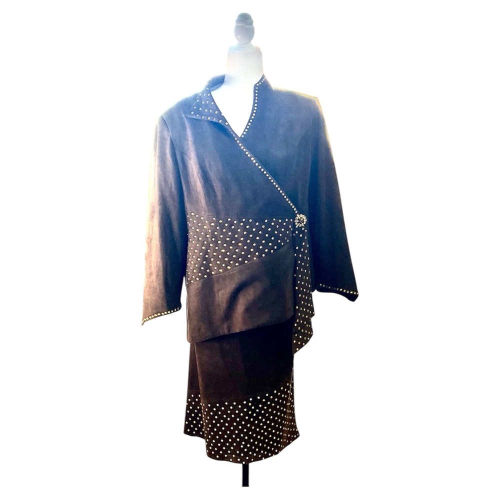 Brown Suede Studded Women's Suit